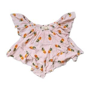 Penelope Project Pink Plaid Pineapple Crop Top Flutter Sleeve Flounce Women’s S